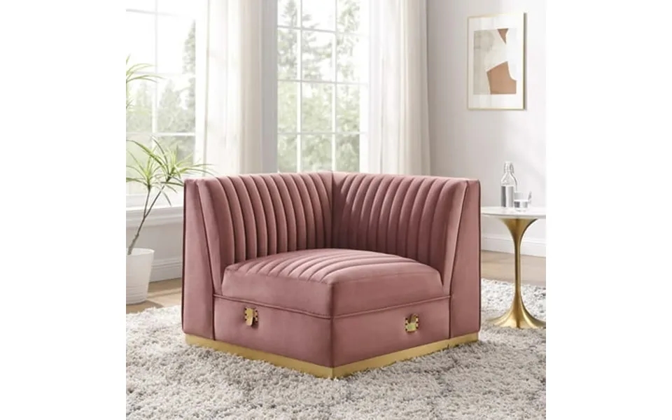 Modway Sanguine Channel Tufted Performance Velvet Modular Sectional Sofa Left Corner Chair In Dusty Rose