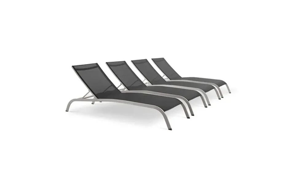 Modway Savannah Outdoor Patio Mesh Chaise Lounge Set Of 4 In Black