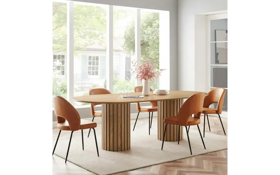Modway Senja Collection 95 Oval Fluted Column Bases Dining Table Oak