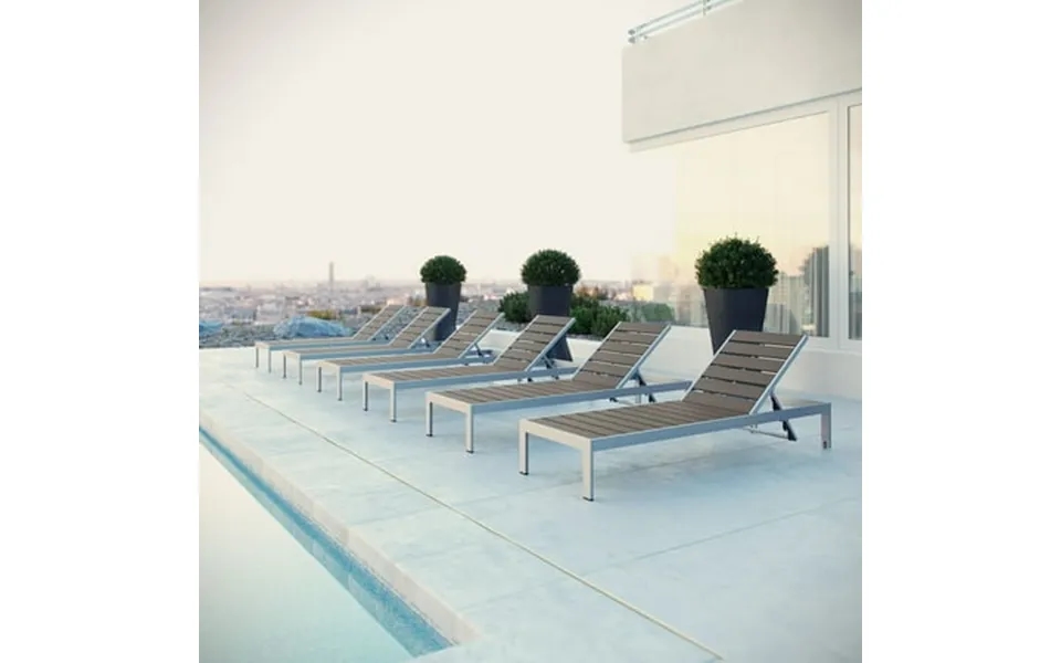 Modway Shore Chaise Outdoor Patio Aluminum Set Of 6 In Silver Gray