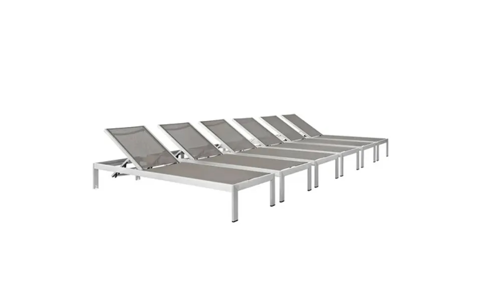 Modway Shore Chaise Outdoor Patio Aluminum Set Of 6 In Silver Gray