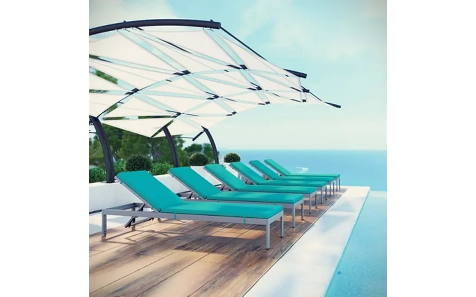 Modway Shore Chaise With Cushions Outdoor Patio Aluminum Set Of 6 In Silver Turquoise