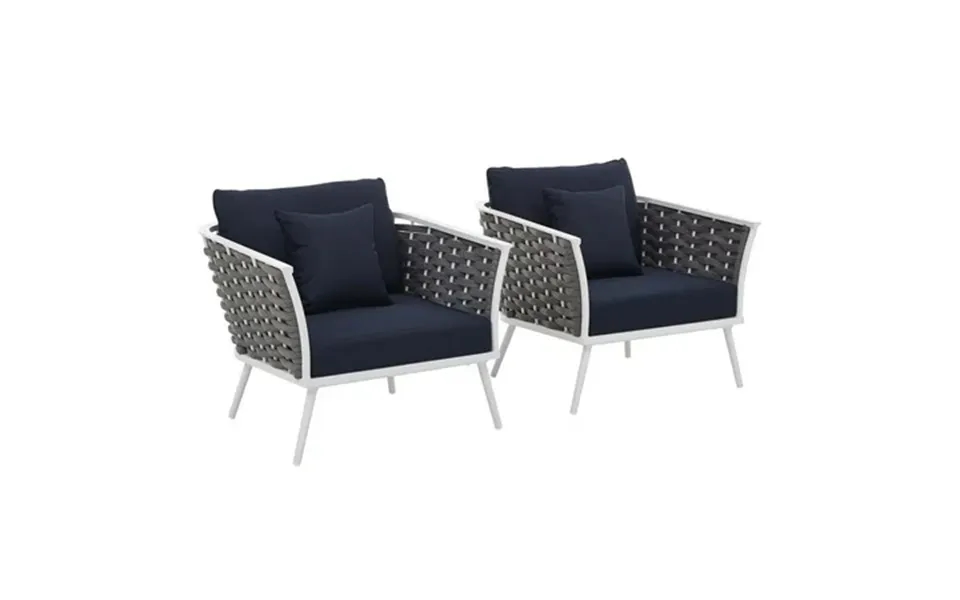 Modway Stance Armchair Outdoor Patio Aluminum Set Of 2 In White Navy
