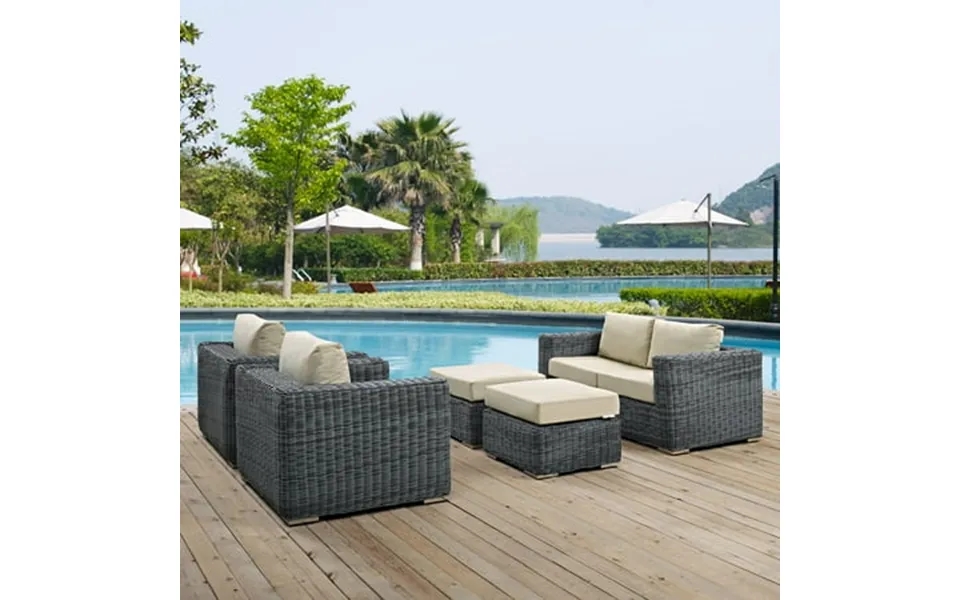 Modway Summon 5 Piece Outdoor Patio Sunbrella Sectional Set