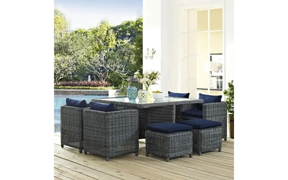 Modway Summon 9 Piece Outdoor Patio Sunbrella Dining Set In Canvas Navy