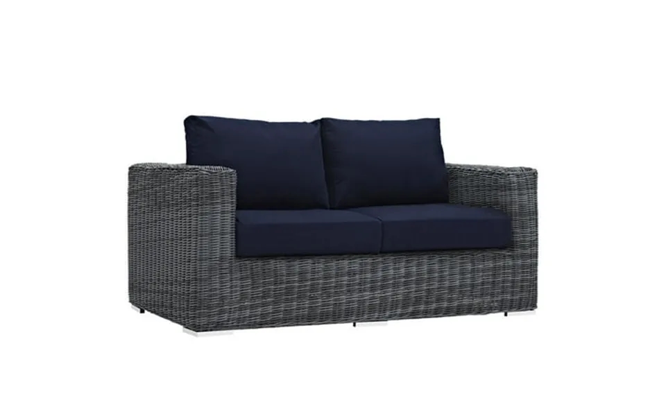 Modway Summon Aluminum And Rattan Patio Loveseat In Canvas Navy