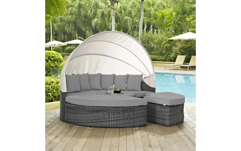 Modway Summon Canopy Outdoor Patio Sunbrella Daybed In Canvas Gray