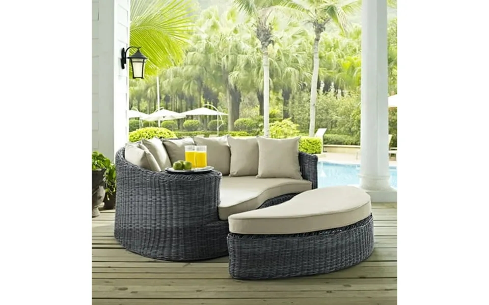 Modway Summon Outdoor Patio Sunbrella Daybed In Antique Canvas Beige