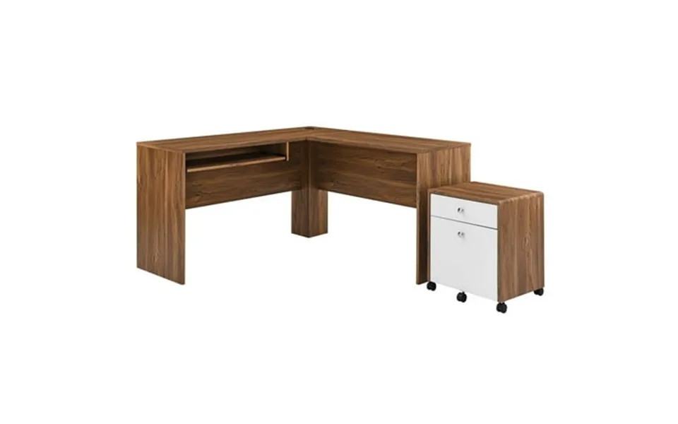 Modway Transmit Wood Desk And File Cabinet Set In Walnut White