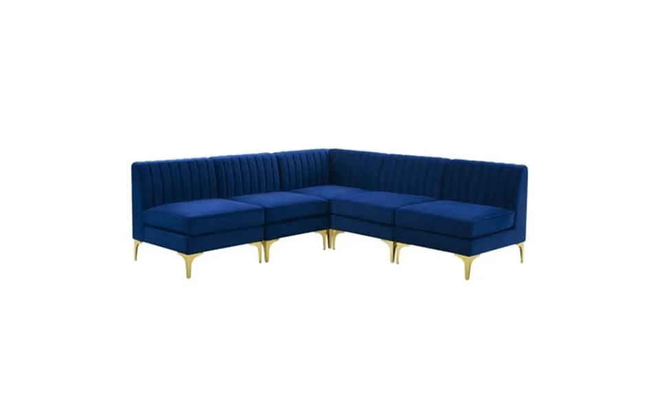 Modway Triumph 5-piece Channel Performance Velvet Tufted Sectional Sofa In Navy