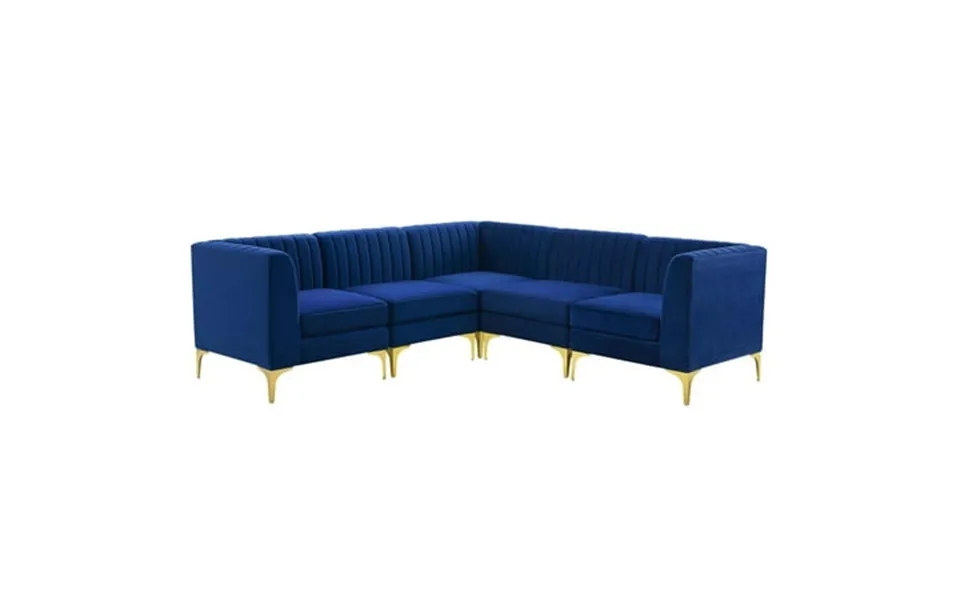 Modway Triumph Channel Tufted Performance Velvet 5-piece Sectional Sofa In Navy