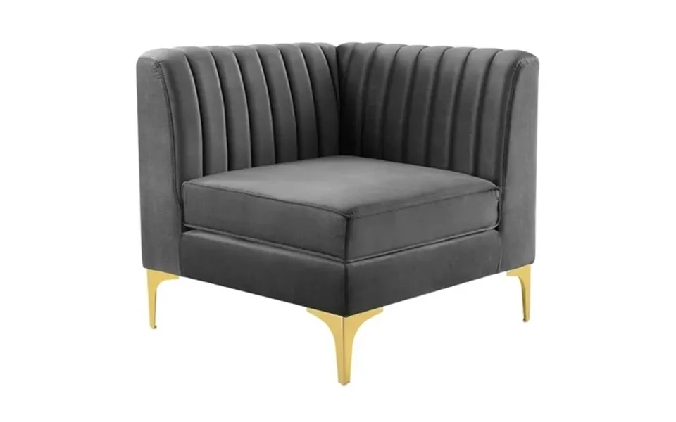 Modway Triumph Channel Tufted Performance Velvet Sectional Sofa Corner Chair In Gray