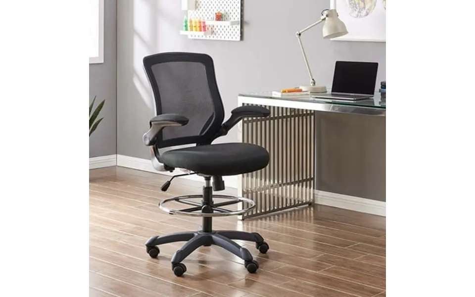 Modway Veer Modern Mesh Fabric & Metal Drafting Chair In Black