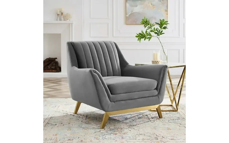 Modway Winsome Channel Tufted Performance Velvet Armchair In Gray