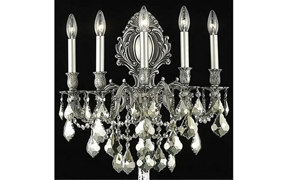 Monarch 5 Light Pewter Wall Sconce Golden Teak Smoky Royal Cut Crystal