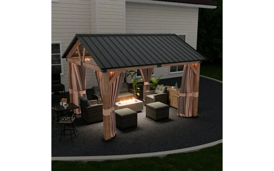 Mondawe 11 X13 Hardtop Gazebo Aluminum Patio Permanent Pavilion With Curtains And Nettings Outdoor Shade With Metal Stee