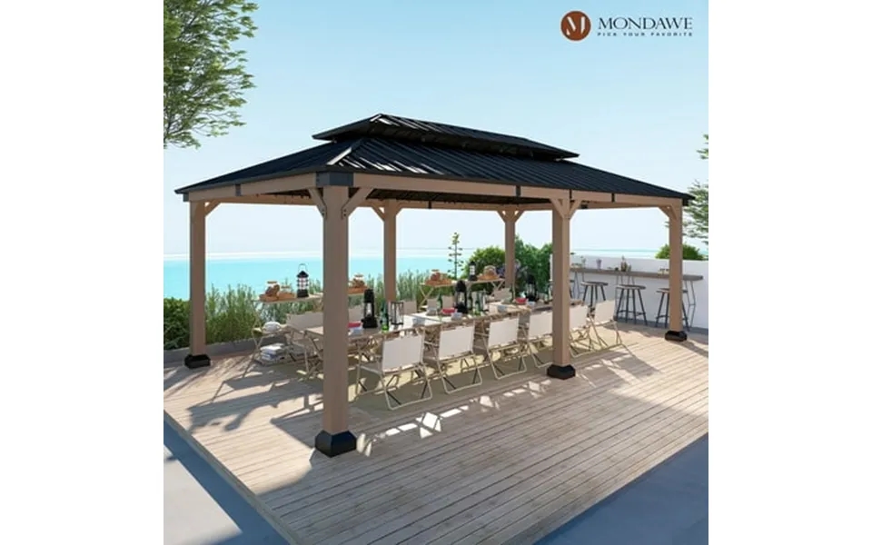 Mondawe 12 X20 Outdoor Cedar Wooden Gazebo Patio Gazebo With Galvanized Steel Hardtop Heavy-duty Hardtop Gazebo For Gard