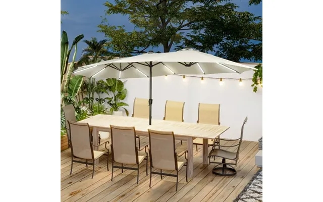 Mondawe 15ft Double-sided Solar Patio Umbrella With Base Included Large Outdoor Umbrella With Solar Lights Beige product image