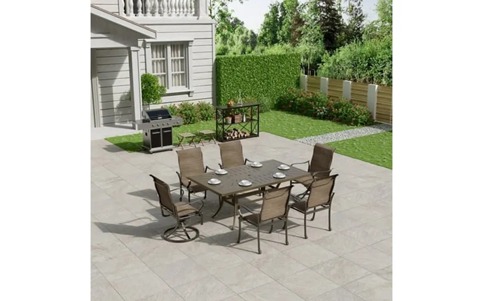 Mondawe 7 Piece Patio Dining Sets For 6 Outdoor Table And Chairs Set With 1 Patio Table And 4 Textilene Patio Chairs 2 S