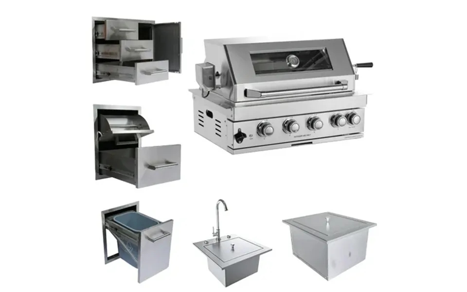 Mondawe Built-in Outdoor Kitchen 32 Inch Lpg Gas Grill 60000 Btu Stainless Steel Four Burners Grill With Infrared Rear B