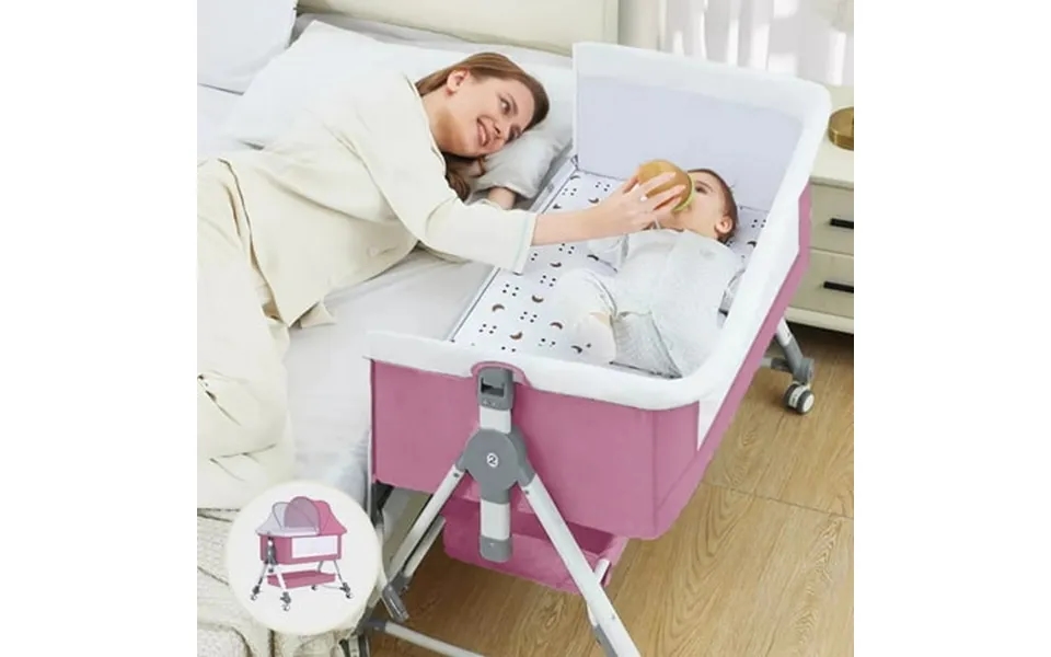Monehane Baby Bassinet 4 In 1 Infant Bedside Crib With Storage Basket And Wheel &changing Table Adjustable Infant Cradle
