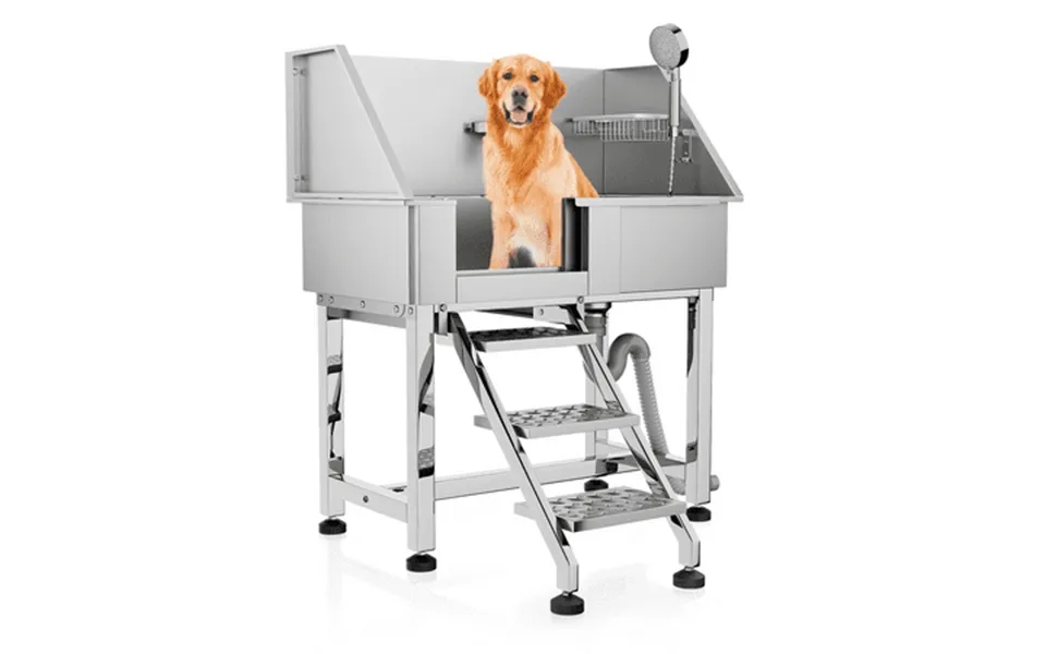 Monibloom 34 Pet Grooming Tub Stainless Steel Dog Wash Station Pet Washing Station With Retractable Steps Sliding Door F
