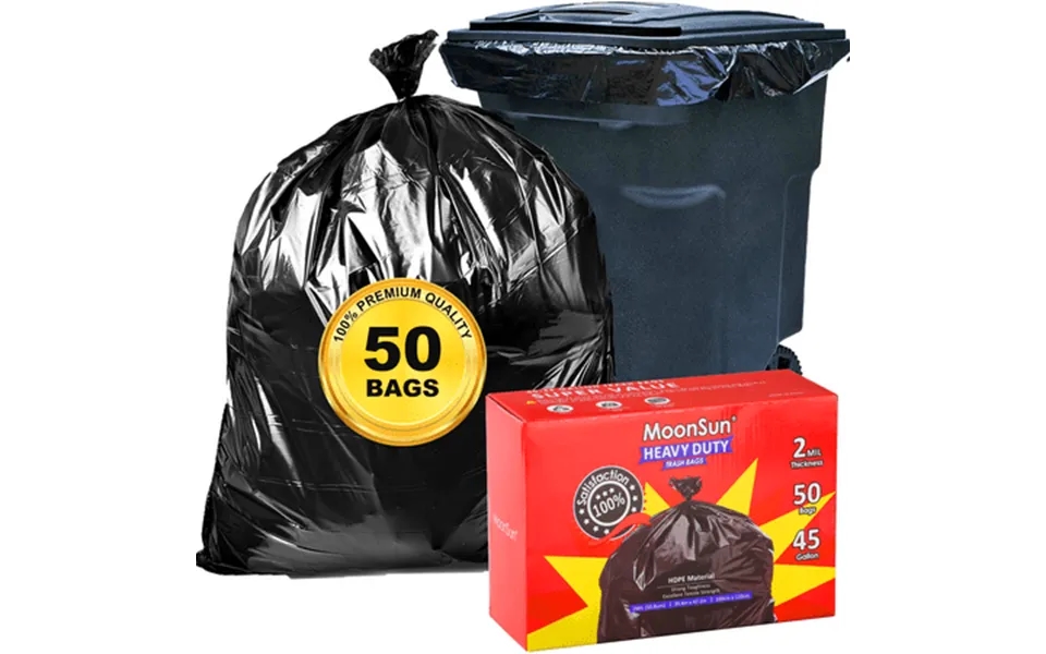 Moonsun Trash Bags Contractors 40-45 Gallon 2.0 Mil 50 Count Large Garbage Bags Black Heavy Duty Garbage Can Liners Outd