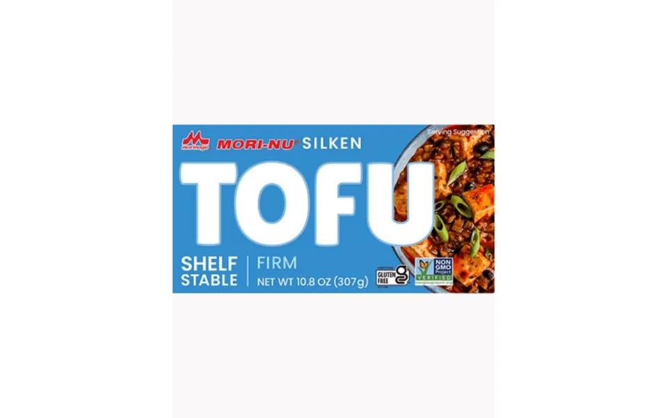 Mori- Silken Tofu Firm Blue 10.8oz 307g Block Form Plastic Tub Container Contains Soy