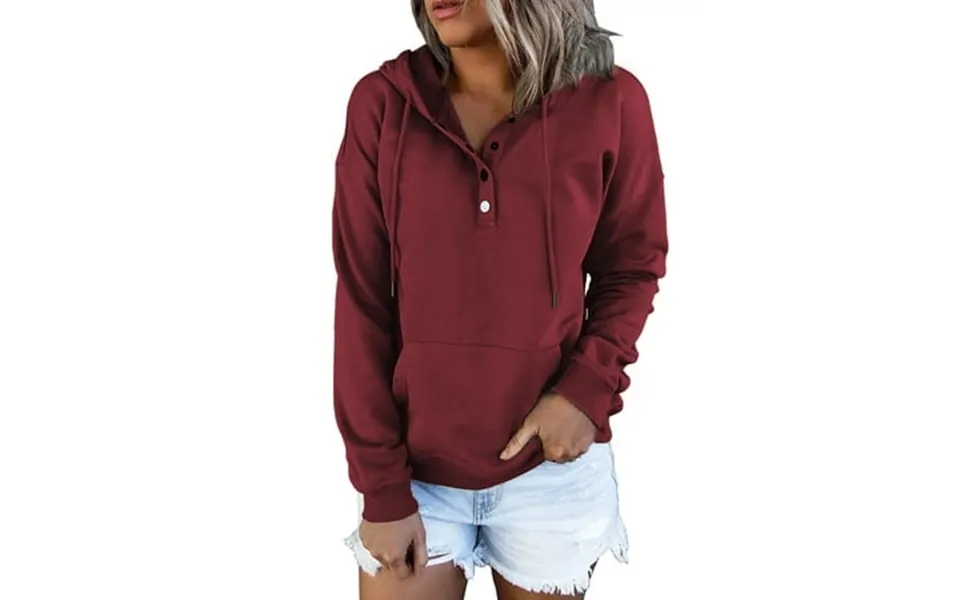 Moshu Half Boutton Womens Hoodies Drawstring Hooded Sweatshirts For Woman With Pocket