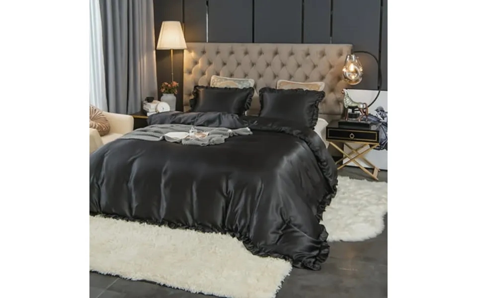 Move Over Black Satin Bedding Sets King Silky Like Satin Microfiber Duvet Cover Set Ruffle Pattern No Filling