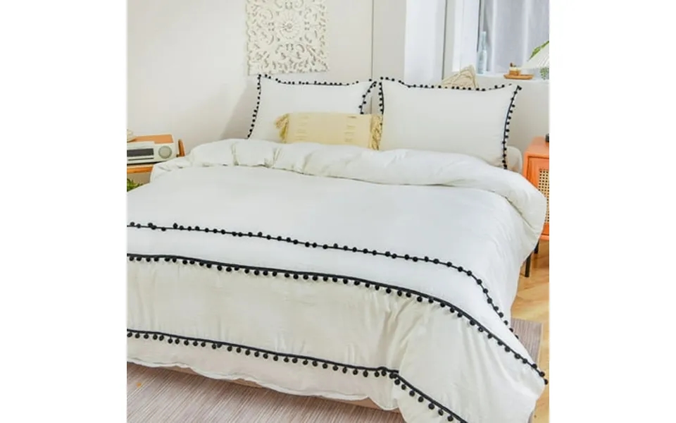 Move Over White Duvet Cover Set 100% Washed Microfiber Three Layer Black Pom Poms Pattern Boho Chic Bedding Sets Twin