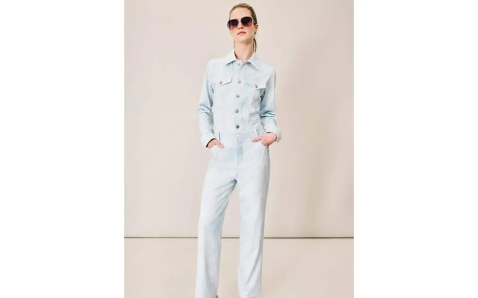 Mrs Momma Bear Long-sleeve Printed Denim Athleisure White Acid Wash Denim Jumpsuit Women S