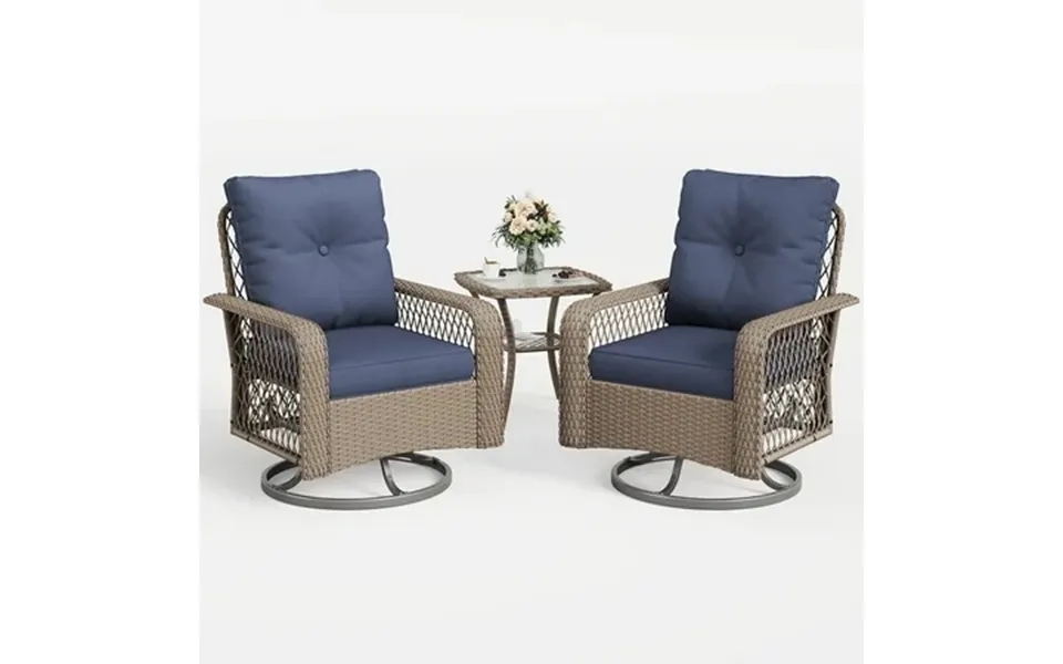 Mruaka 3 Pieces Patio Furniture Set Outdoor Swivel Gliders Rocker Wicker Patio Bistro Set With Rattan Rocking Chair Glas