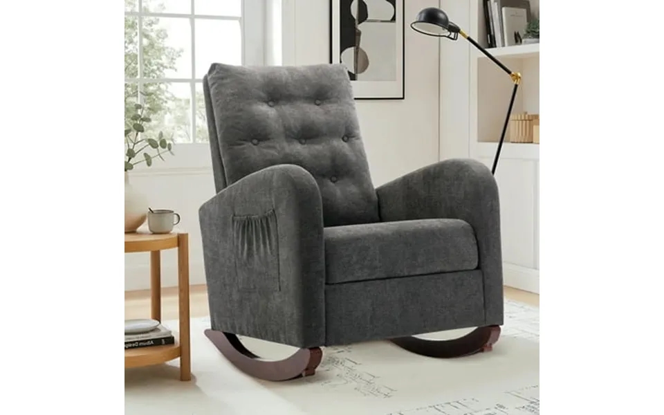 Muumblus Glider Rocker For Living Room Rocking Chair For Nursery Tufted High Back Dark Gray Linen