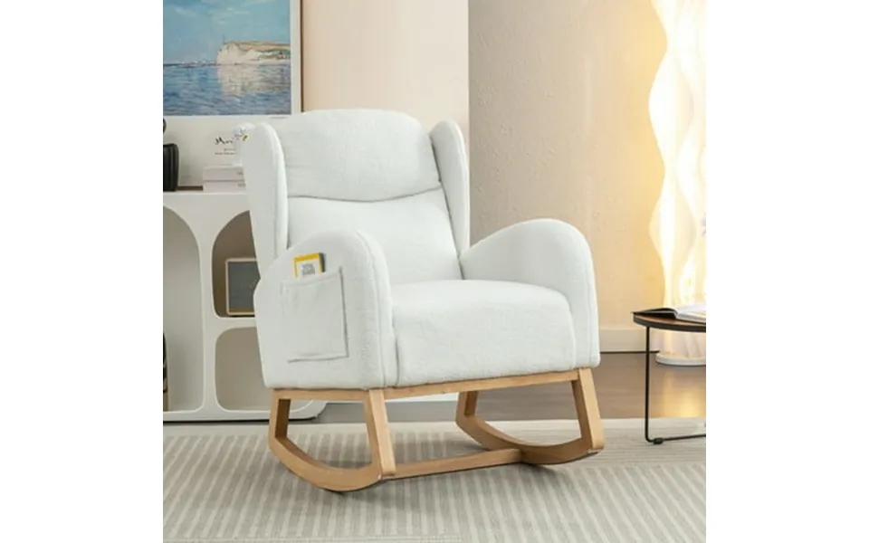 Muumblus Nursery Rocking Chair Wingback Glider Rocker Indoor Uphlostered Rocking Chair Ivory Teddy