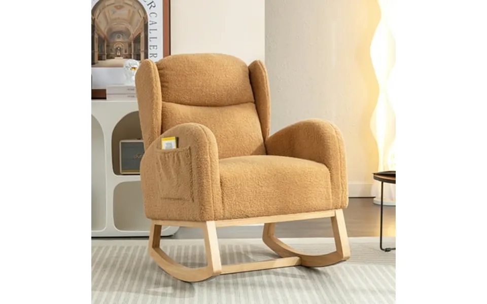 Muumblus Nursery Rocking Chair Wingback Glider Rocker Indoor Uphlostered Rocking Chair Yellow Teddy