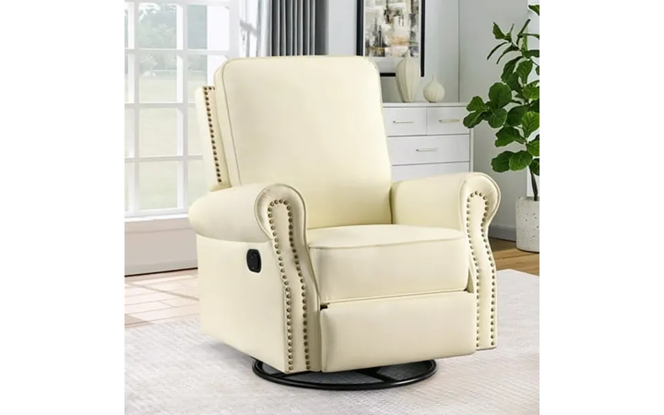 Muumblus Swivel Rocker Recliner For Adult Faux Leather Upholstered Glider Rocking Chair For Living Room Beige