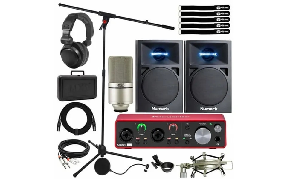 Mxl 990 World Renown Vocal Condenser Microphone With 3 Desktop Monitors & Focusrite Audio Interface Package