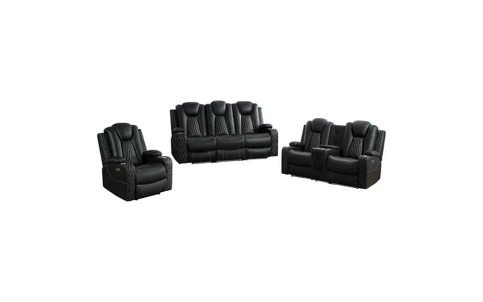Naomi Home Chicago Deluxe Theater Style Motion With Adjustable Headrest - Set-color Black Fabric Air Leather Set Of 3 Ch