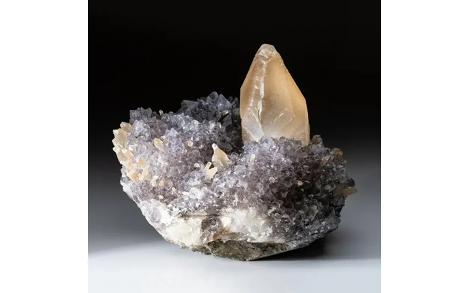 Natural Calcite Crystal On Amethyst Cluster 12.4 Lbs