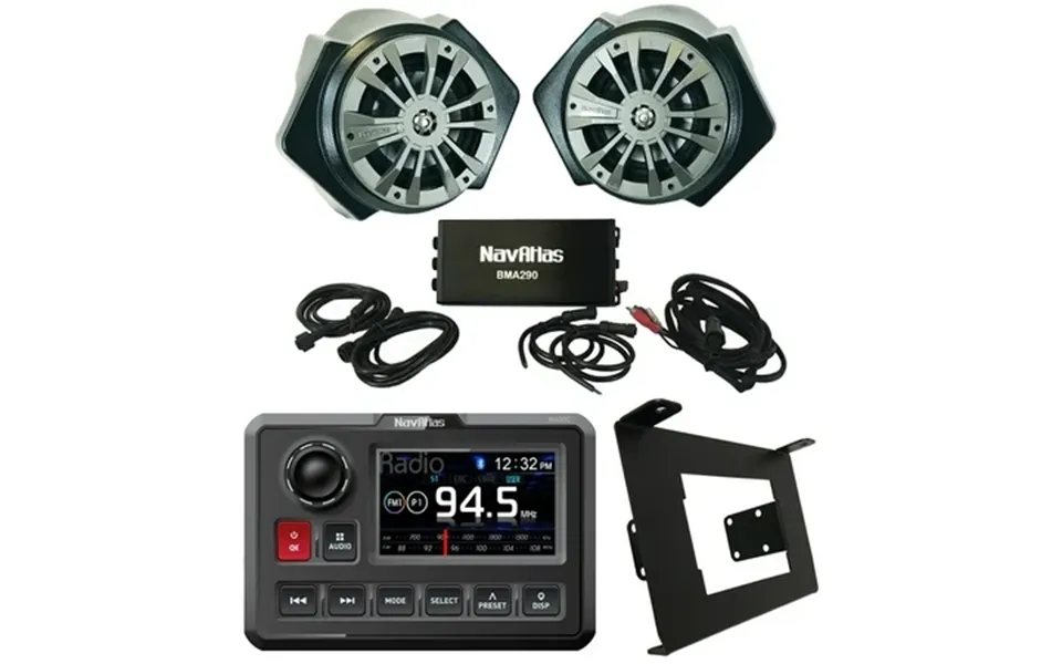 Navatlas Digital Media Am Fm Radio Bluetooth Usb Waterproof Powersports Receiver Bundle Combo With 6