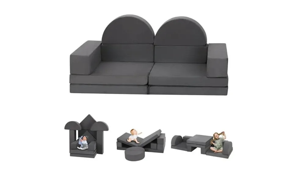 Navine Kids Sofa Couch 10-pieces Play Couch Sofa Modular Toddler Couch For Playroom Gift For Kids Gray