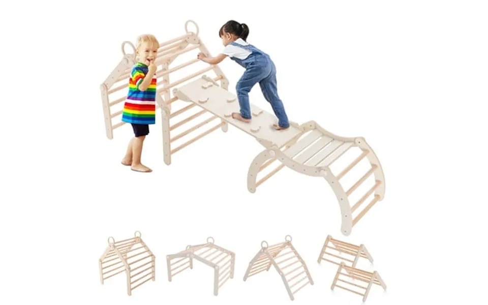 Navine Toddler Climbing Toys Indoor Pikler Triangle Set Foldable Wooden Montessori Climbing Wood Play Gym Toddler Gym Fo