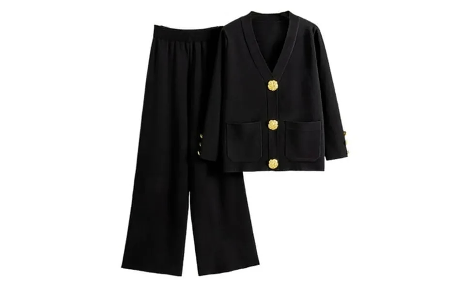 Nawent Up To 30% Off Women S 2 Piece Outfits Long Sleeve Knit Cardigan Top Wide Leg Pants Lounge Sets Tracksuits Black F