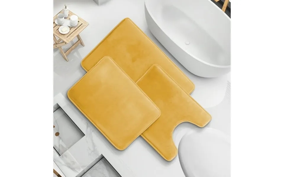 Nestl Set Of 3 Absorbent Memory Foam Bath Mat Bathroom Rugs Gold Large 20 X32 Small 17 X24 Contour 24 X20