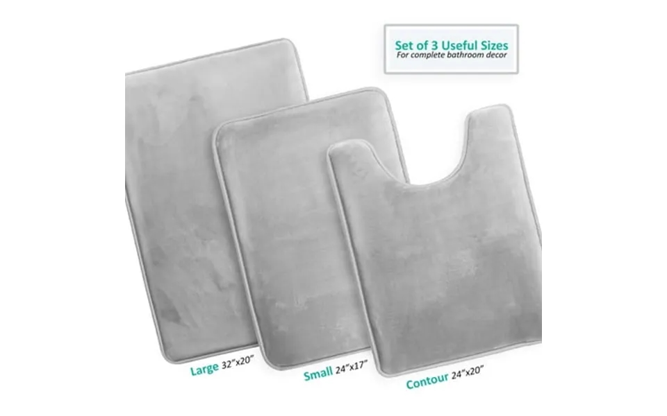 Nestl Set Of 3 Absorbent Memory Foam Bath Mat Bathroom Rugs Silver Large 20 X32 Small 17 X24 Contour 24 X20