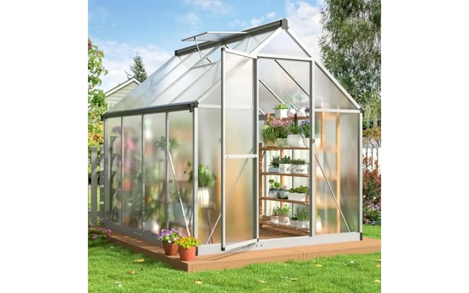 Netaje 6 X 7 Polycarbonate Greenhouse Large Aluminum Walk-in Green House With Window For Backyard Sliver