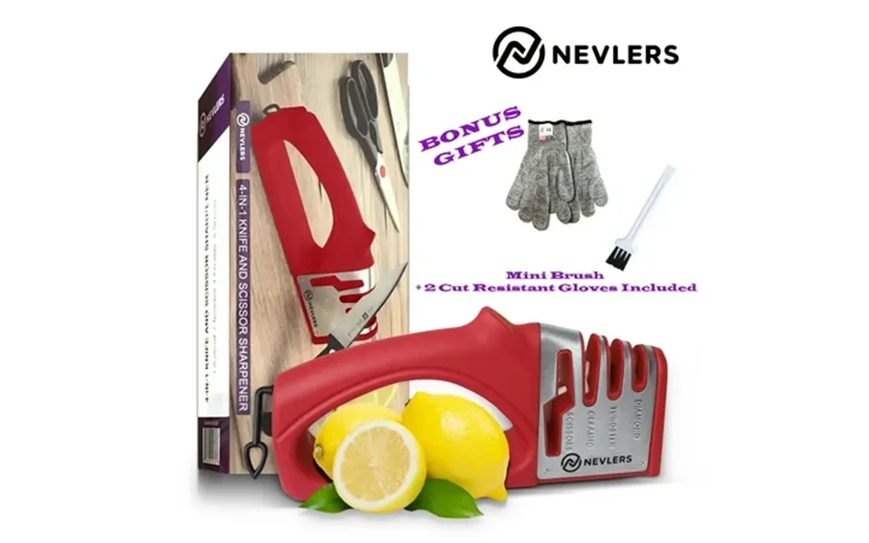 Nevlers 4-in-1 Red Knife Sharpener- Polishes & Repairs Most Knives