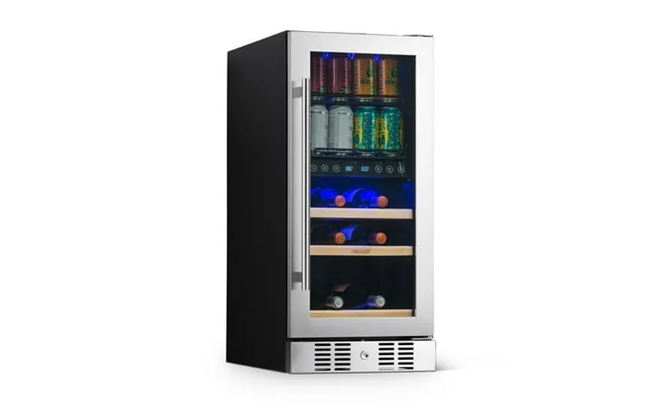 Newair 15 Dual Zone Beverage Cooler With Removable Beech Wood Shelves Stainless Steel