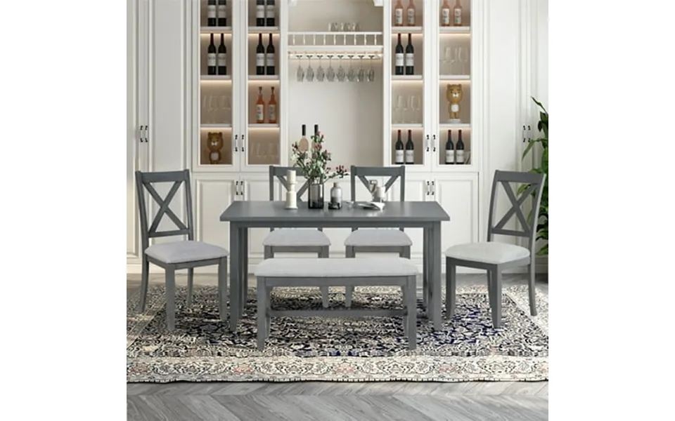 Newboti Furniture 6-piece Family Dining Room Set Solid Wood Space Saving Foldable Table And 4 Chairs With Bench For Dini